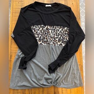 Black and Gray Leopard Print Women's Top